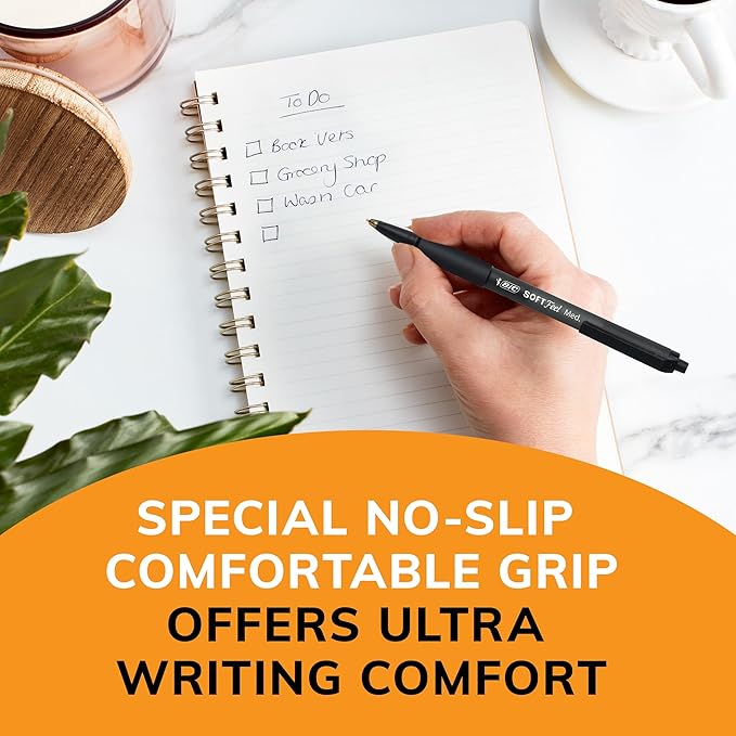 BIC Soft Feel Ballpoint Pen with 1.0 mm Medium Point and Retractable Design, 6-Count in Black Ink