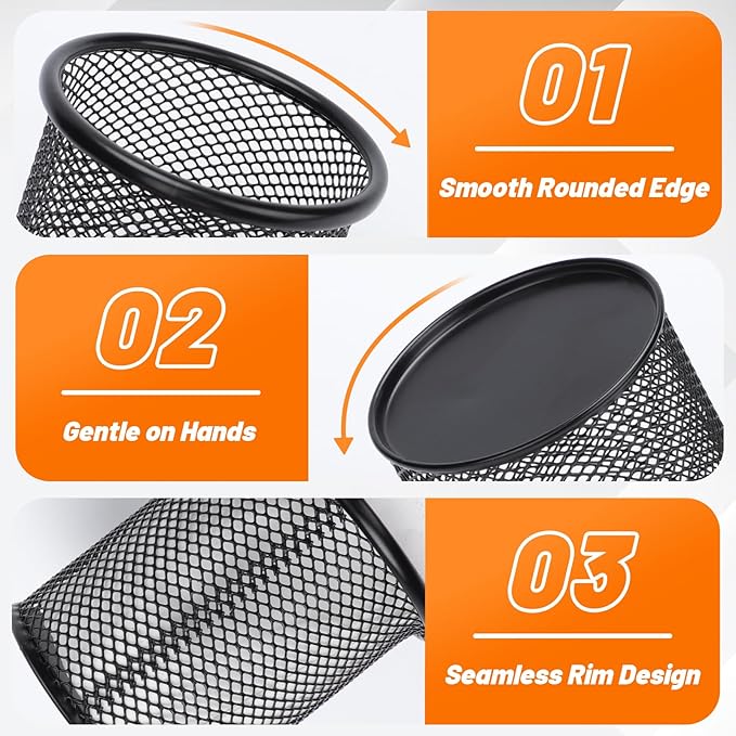 Segarty Pen Cup Holder for Desk, 12 Pack Black Pencil Holder, Round Wire Mesh Pen Container Set for Office Supply, School Classroom, Home Desktop Accessories, Makeup Brush Organizer
