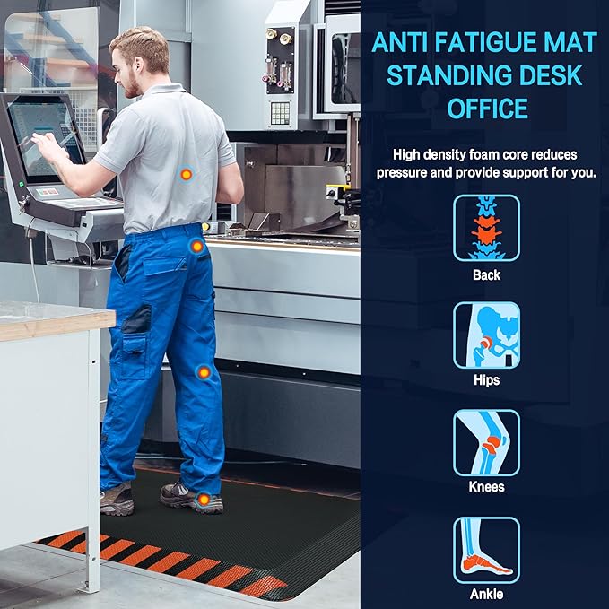FEATOL Anti Fatigue Mats Industrial 2 Packs, Ergonomic Standing Floor Mat for Work for Stand, Black with Orange Border Safety 20" x 39"-Support for Leg & Back Pain