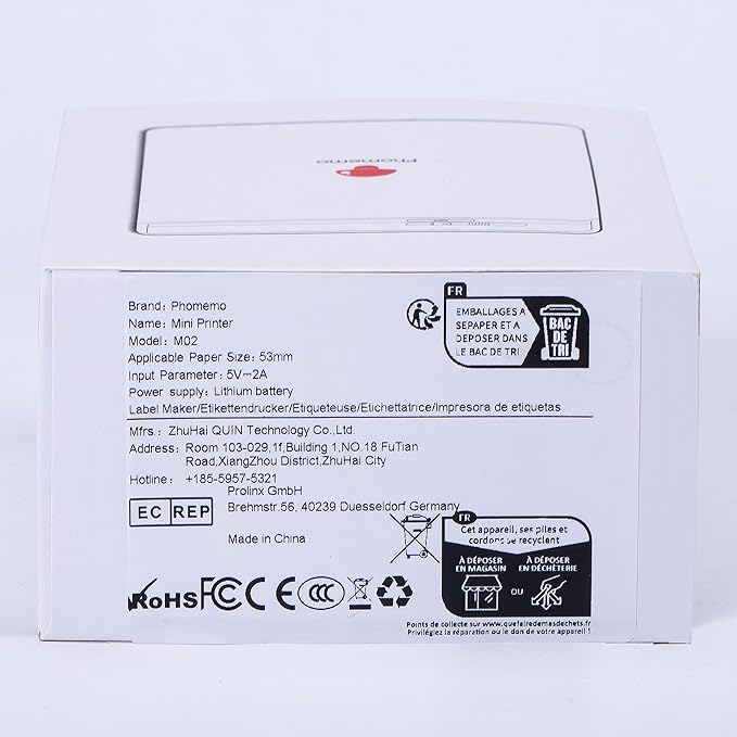 Phomemo Mini Sticker Printer- Mini Printer Sticker Maker Machine M02, Print Pods Suitable for Creative DIY, Diaries, Photos, Study Notes, Portable Thermal Inkless Label Maker for Home/Travel, White