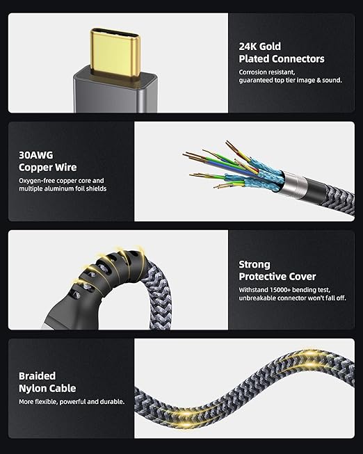 Maxonar 10FT Thunderbolt 4 Cable with 40Gbps Data Sync/240W Charging and 8K for Thunderbolt 4/3, USB4, and USB C Devices