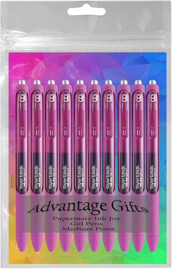 Paper Mate InkJoy Gel Pens, Berry Ink, Medium Point (0.7mm), 10 Count, Bundle with Plastic Reusable Pouch
