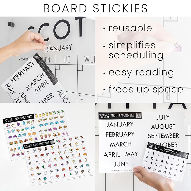 Personalized Clear Acrylic Calendar for Wall, Calendar Whiteboard for Wall, Dry Erase Wall Calendar, Wall Calendar Organizer System for Home (Block, White, 23"W x18.5"H)