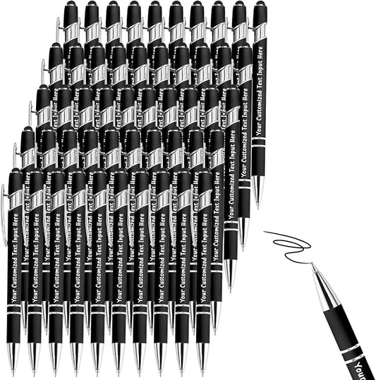 50-500 Pcs Personalized Ballpoint Pen Custom Pens Free Engraved Bulk with Name Logo Soft Black Ink Stylus with Touch Metal Office Gift for Anniversaries Graduations Birthdays