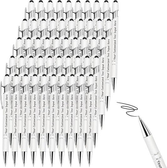 Up to 300 Pcs Personalized Ballpoint Pen Custom Pens Free Engraved Bulk with Name Logo Soft Black Ink Stylus with Touch Metal Office Gift for Anniversaries Graduations Birthdays