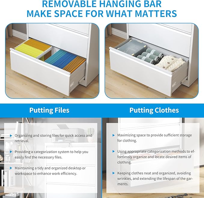 5 Drawer Lateral File Cabinet with Lock, Metal Lateral Filing Cabinet for Home Office, Steel Wide Horizontal Filing Cabinets for Letter/Legal/A4/F4 Hanging Files (White)