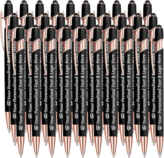 STREADVE Personalized Custom Pens 30 Engraved Writing Pen with Name Logo, Customized Promotional Items Stylus Pen Gifts for Men Women Realtor Nurse Wedding Business, Black