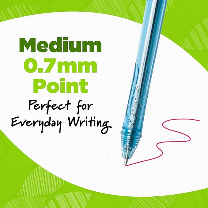 BIC Ecolutions Ocean-Bound Plastic Gel Pens, Medium Point (0.7 mm), 12-Count Pack, Retractable Assorted Ink Pens Made from 78% Ocean-Bound Recycled Plastic Excluding Ink Cartridge
