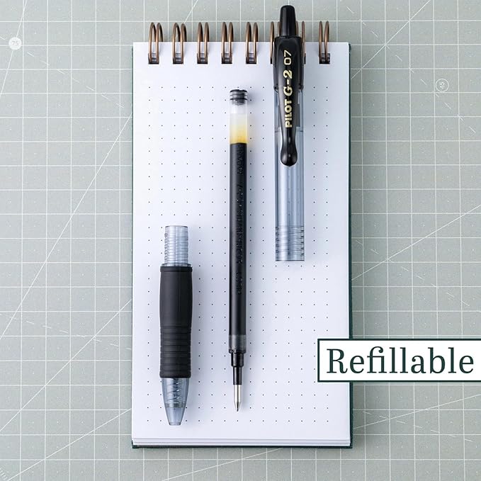 G2 Retractable Premium Gel Ink Roller Ball Pens Ultra Fine Point (.38mm) Black Ink 9 pack; Refillable & Premium Comfort Grip Bundle with Plastic Reusable Pouch