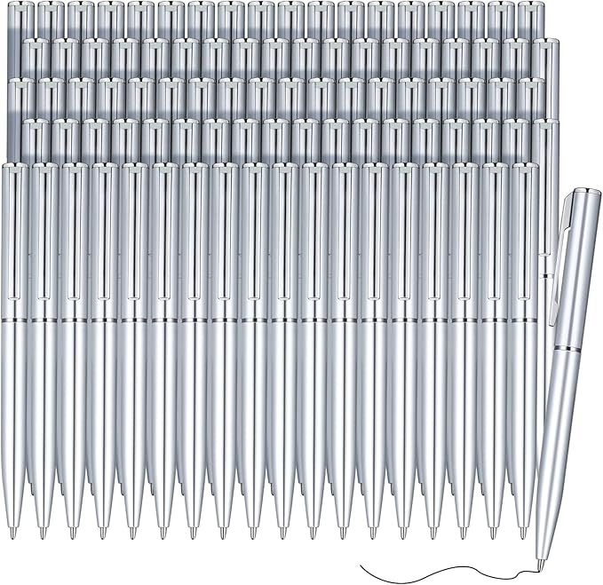 Teling 72 Pcs Small Ballpoint Pen Mini Pens Bulk 4 Inch Short Small Tiny Black Ink Ballpoint Writing Tool for Notebook Pockets Signature Notepads School Office(Silver,Classic Style)