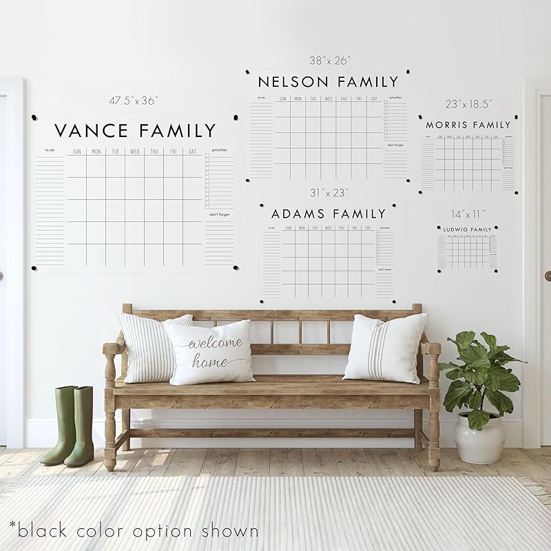 Personalized Clear Acrylic Calendar for Wall, Calendar Whiteboard for Wall, Dry Erase Wall Calendar, Wall Calendar Organizer System for Home (Block, Blush, 47.5"W x 36"H)