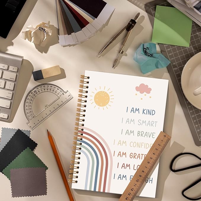 Inspirational Rainbow Notebook Journal - Motivational Nursery Spiral Notebook, I am Kind Inspirational Notebooks Gifts for Kids Girls, Daily Affirmations for Women School Supplies, 6x8.2In