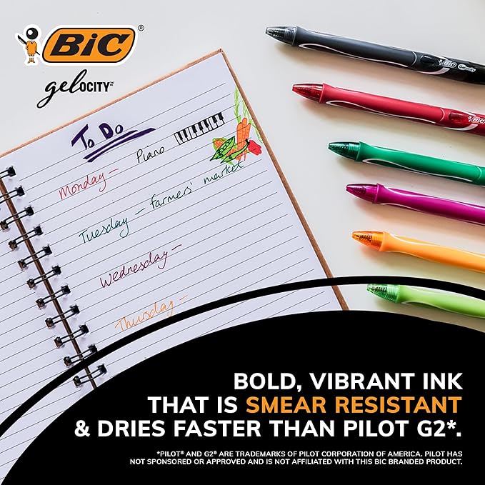 BIC Gelocity Quick Dry Black Gel Pens, Medium Point (0.7mm), 48-Count Pack, Retractable Gel Pens With Comfortable Full Grip