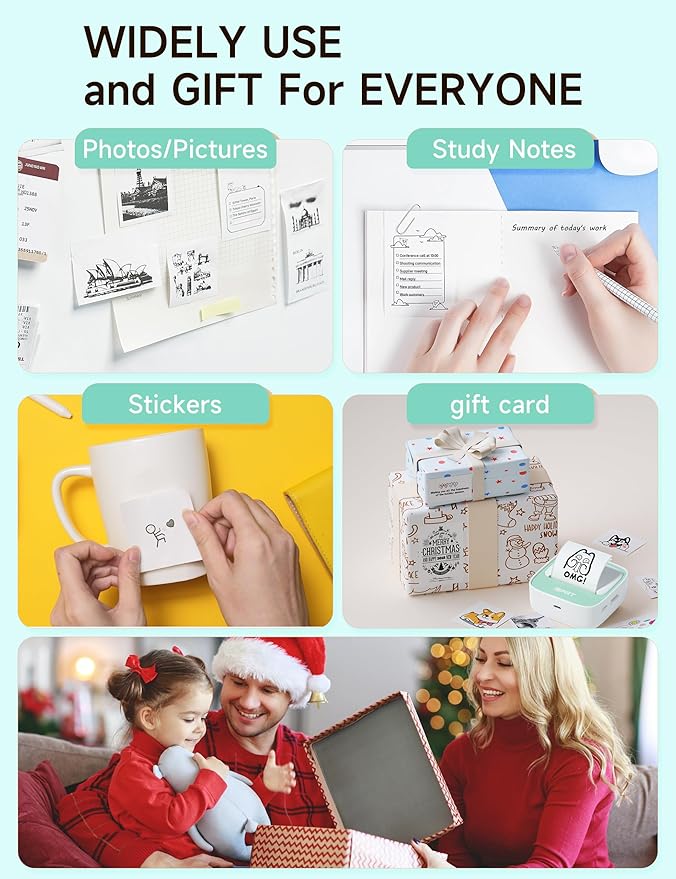 iDPRT Portable Sticker Maker Machine with 1 Roll Sticker Paper, Mini Printer Efficiently and Quickly, Thermal Printer for Study Notes, Pictures, DIY, Label, Free App with Multiple Templates, Green