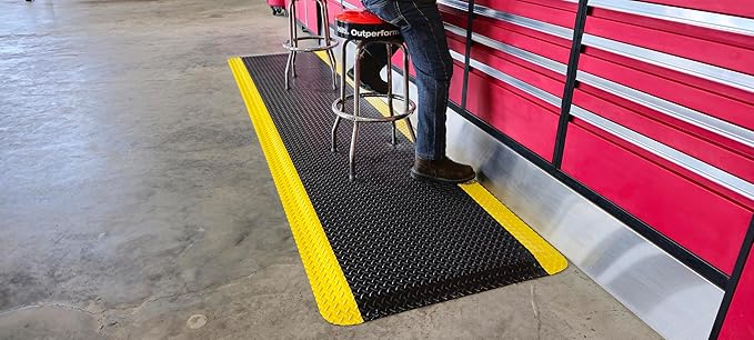 Rhino Mats, American Classic Diamond Anti-Fatigue Mats, Industrial Ergonomic Comfort Standing Mat for Work, Home, Garage, Office, Kitchen or Anywhere (Black/Yellow 1" Thick, 4 FT. x 18 FT.)