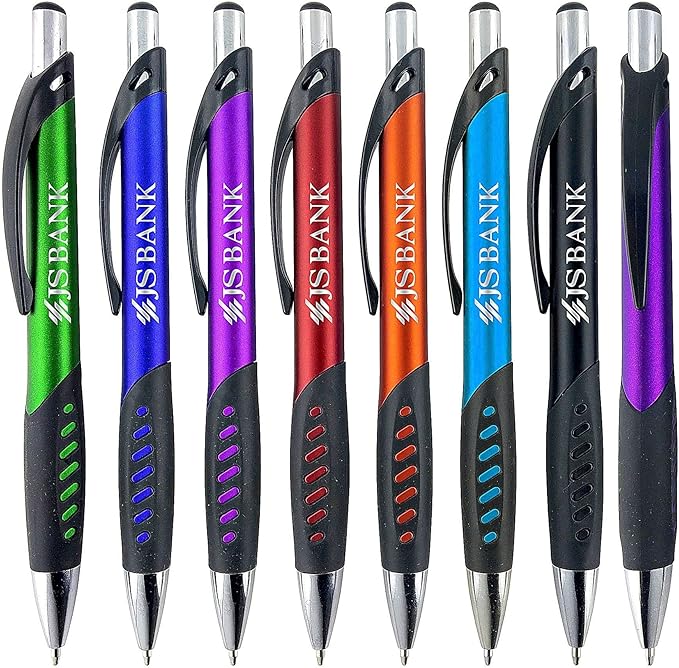 SyPen Promotional Pens With your Custom Logo or Text-300 Pack Bulk-for Businesses, Parties, and Events, Custom Printed Metallic/Colored Click Action Ballpoint Pens, Rubber Grip, Black Ink, Purple