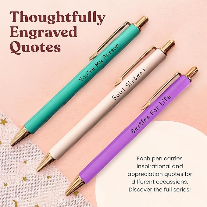 MESMOS 3pc Fancy Pen Set for Women, Gifts for Best Friend Women, Birthday Gifts for Friendship, Long Distance Female Best Friends