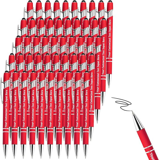 Up to 300 Pcs Personalized Ballpoint Pen Custom Pens Free Engraved Bulk with Name Logo Soft Black Ink Stylus with Touch Metal Office Gift for Anniversaries Graduations Birthdays