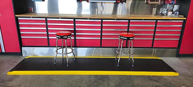Rhino Mats, American Classic Diamond Anti-Fatigue Mats, Industrial Ergonomic Comfort Standing Mat for Work, Home, Garage, Office, Kitchen or Anywhere (Black/Yellow 1" Thick, 4 FT. x 16 FT.)