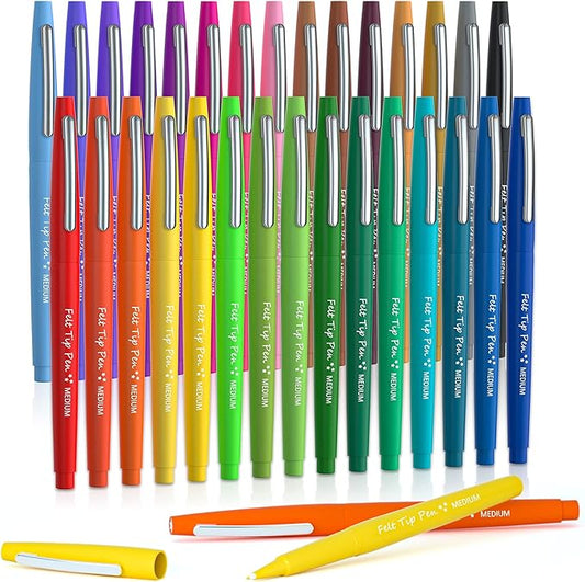 Lelix 30 Colors Felt Tip Pens, Medium Point Assorted Markers Pens For Journaling, Writing, Note Taking, Planner Coloring, Perfect for Art Office and School Supplies