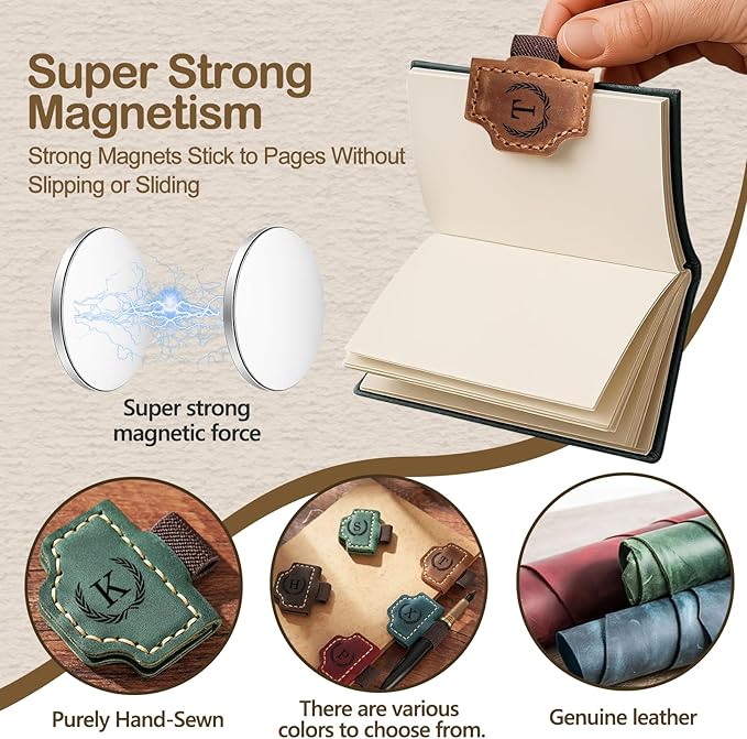Artlaza Personalized Magnetic Leather Bookmark with Pen Holder - 26 Letters Custom Book Mark with Name Initial Engraved Book Marker for Readers, Book Lovers, Travelers - Gift for Women & Men(Blue，W