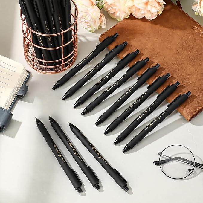 30pcs Thank You Pens Bulk Cute Multicolor Ballpoint Pen for Men Women Server Accessories Employee Holiday Appreciation Gifts for Teacher Office Back to School Party Favor (Black)