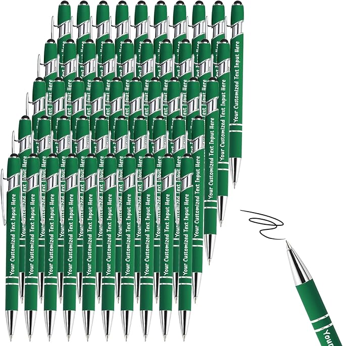 Up to 200 Pcs Personalized Ballpoint Pen Custom Pens Free Engraved Bulk with Name Logo Soft Black Ink Stylus with Touch Metal Office Gift for Anniversaries Graduations Birthdays