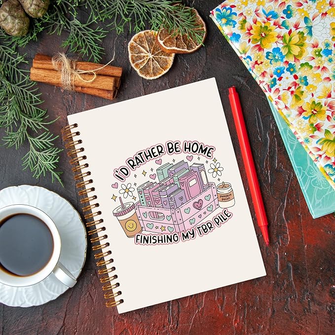 JXREQ Cute Pink Book Bookish Notebook Journal for Women Book Lovers, Journaing Notebooks for Note Taking Writing, Gifts for Readers, Spiral Notebooks 5.5x8.3