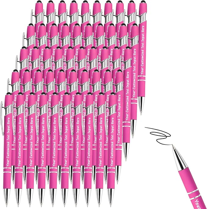 Up to 300 Pcs Personalized Ballpoint Pen Custom Pens Free Engraved Bulk with Name Logo Soft Black Ink Stylus with Touch Metal Office Gift for Anniversaries Graduations Birthdays