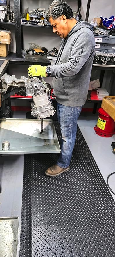 Rhino Mats, American Classic Diamond Anti-Fatigue Mats, Industrial Ergonomic Comfort Standing Mat for Work, Home, Garage, Office, Kitchen or Anywhere (Black 1" Thick, 4 FT. x 12 FT.)