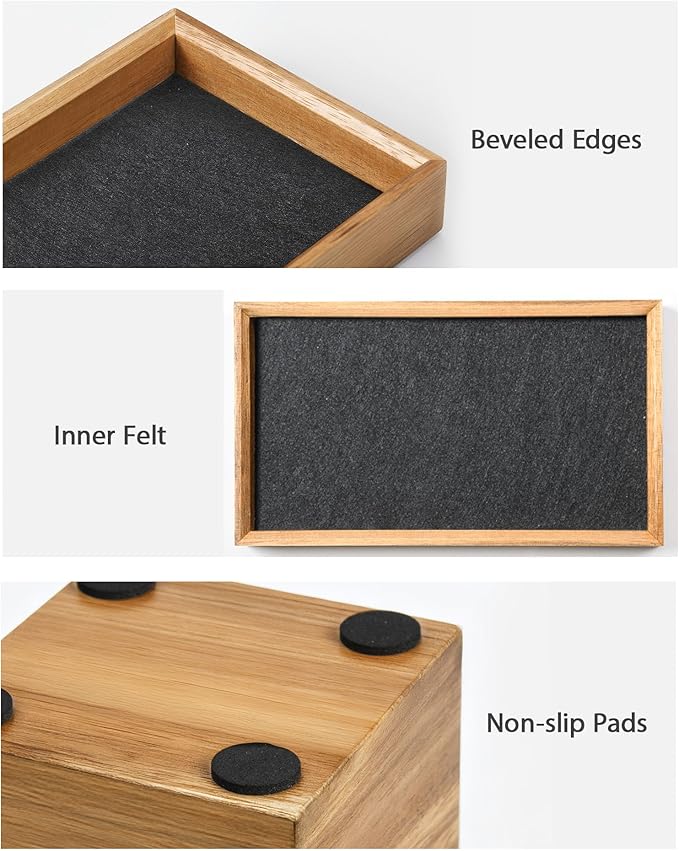 HULISEN Wooden Desk Organizer Tray with Pen Holder, Non-Slip Desk Tray and Pencil Holder Set with Felt Lined, Desktop Accessories for Home Office Workspace Organization
