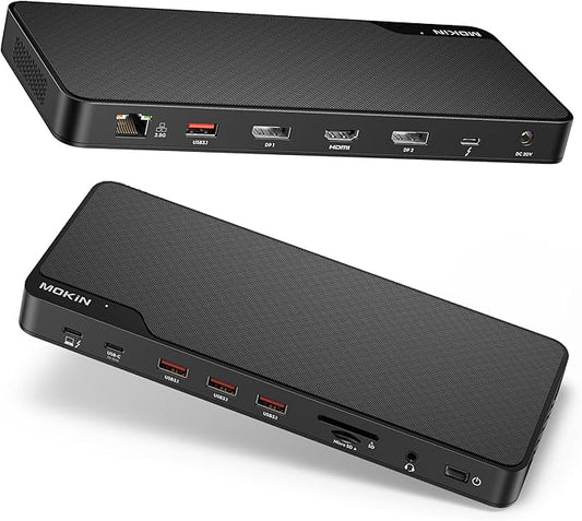 MOKiN Thunderbolt 4 Dock - 16 Ports, Laptop Docking Station Dual Monitor for MacBook, Docking Station 3 Monitors for Windows with 150W DC Power,TB4 Cable,2.5 Gigabit Ethernet（Thunderbolt™ Certified）