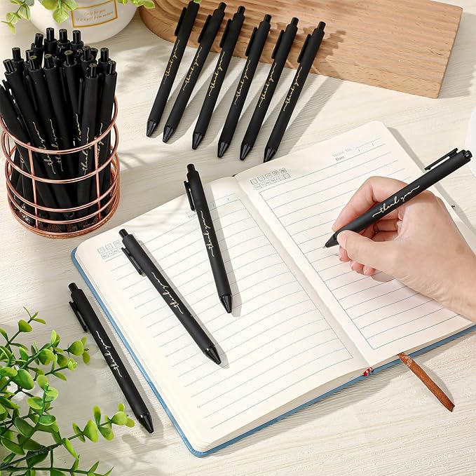 30pcs Thank You Pens Bulk Cute Multicolor Ballpoint Pen for Men Women Server Accessories Employee Holiday Appreciation Gifts for Teacher Office Back to School Party Favor (Black)