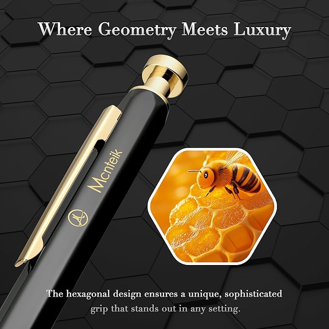 Black Click Pen With 24K Gold Finish, Fine lacquer work, Exquisite Gel Pen Gift Set for Men & Women, ADMOK Black refill, Office Supplies, Professional, Executive, Nice Retractable Pen