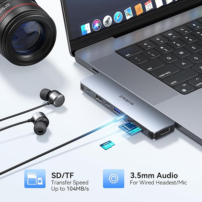 USB C Hub Adapter for MacBook Pro Air 2022 2021 2020 2019 Docking Station for MacBook M1 M2 USB C to HDMI Mac Accessories Multiport Dongle with 4K HDMI USB 3.0 SD TF Thunderbolt 3 USB-C Port Type C