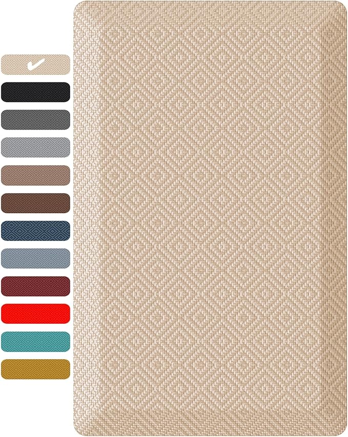 Ophanie Kitchen Mats for Floor, 3/4 inch Thick, Anti Fatigue Cushioned Mat, Kitchen Rugs, Waterproof, Comfort Ergonomic Standing Mat for Office, Home, Sink, 20x32 Beige Non-Slip Ridged Bottom