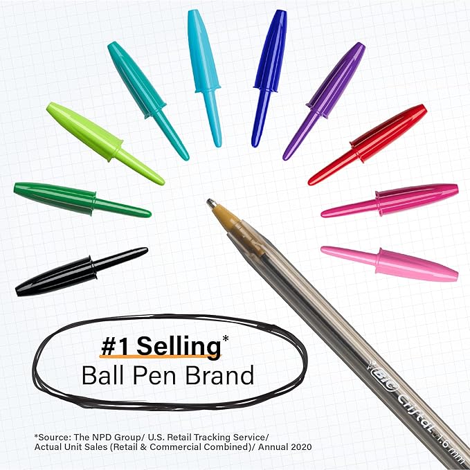 BIC Cristal Xtra Bold Ballpoint Pens, Bold Point (1.6mm) For Vivid And Dramatic Lines, Assorted Colors, 24-Count Pack, Perfect Ink Pens