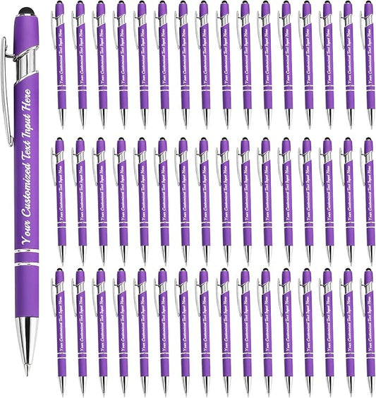 Personalized Ballpoint Pen 48pcs, Custom Pens Free Engraved Bulk with Name Logo, Soft Black Ink Stylus with Touch Metal Office, Gift for Anniversaries, Graduations, Birthdays