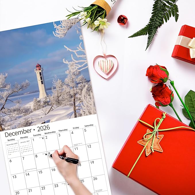 2025 Wall Calendar,Calendar 2026, July 2025 - December 2026, Wall Calendar Lighthouses, 12" x 24" Opened,Full Page Months Thick & Sturdy Paper for Calendar Organizing & Planning