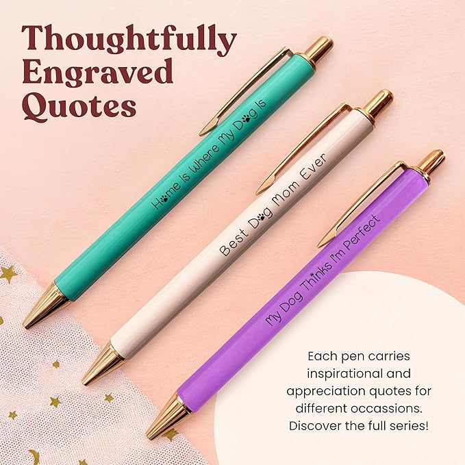 MESMOS 3-Pack Dog Mom Gifts, Mothers Day Gifts for Mom, Fancy Pens for Women, Dog Lovers Gift for Women and Owners, German-Made Ink Ballpoint Pens, Swiss-Made 1mm Medium Tip