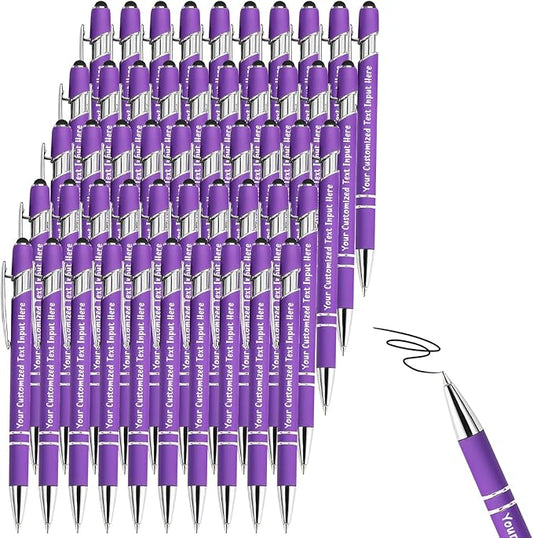 Up to 500 Pcs Personalized Ballpoint Pen Custom Pens Free Engraved Bulk with Name Logo Soft Black Ink Stylus with Touch Metal Office Gift for Anniversaries Graduations Birthdays