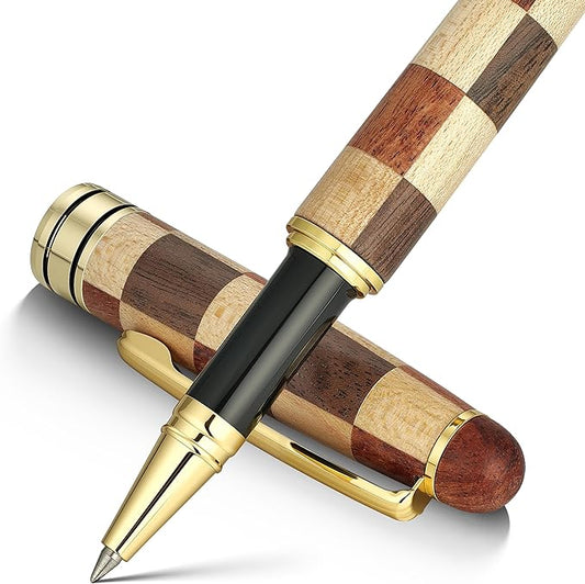 BEILUNER Luxury Wood Ballpoint Pen Writing Set, Chess Style - Elegant Fancy Nice Gift Pen Set for Signature Executive Business Office Supplies - Gift Boxed with Extra Refills (Black)