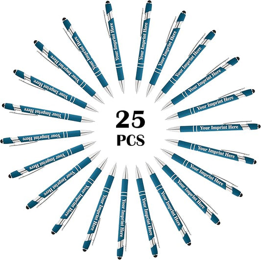 Up to 500 Pcs Custom Pens Bulk | Rainbow of Colors | Soft-Touch Metal Black Ink Personalized with Name or Message (Light Blue, 25 pcs)