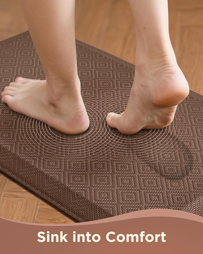 Ophanie Kitchen mats for Floor, 3/4 inch Thick, Kitchen Rugs, Anti Fatigue Standing Cushioned Mat, Waterproof,Comfort Ergonomic mat for Office, Home, Sink, 20''x39'' Brown Non-Slip Bottom