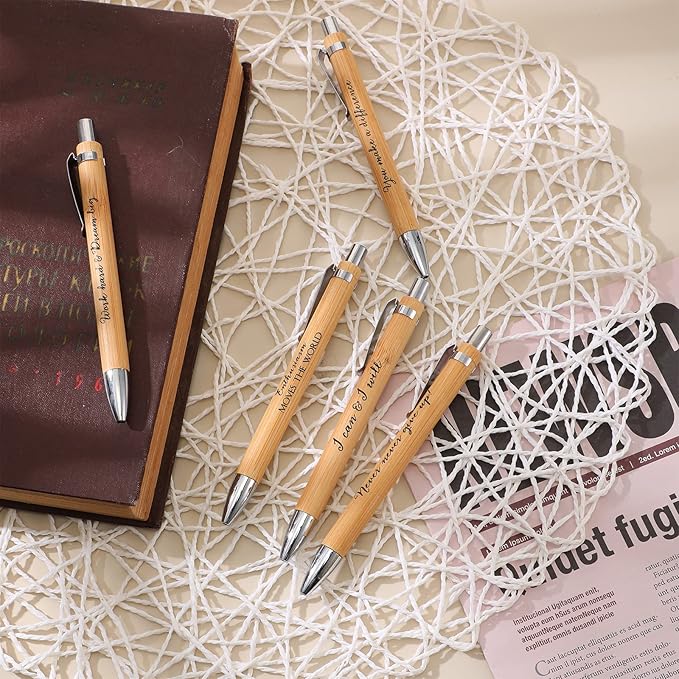 Fulmoon 100 Pcs Employee Appreciation Gifts Bulk Inspirational Bamboo Pens Motivational Thank You Wood Writing Ballpoint Pens for Coworkers Team Staff Leadership Teacher Student Back to School Gifts