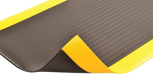 Notrax 410 Airug® 2' x 3' x 3/8" Anti Fatigue Mat, Enhanced Slip Resistance with Beveled Edges and Ribbed Surface, Ideal for Industrial and Commercial Workplaces, Black/Yellow, 410S0323BY