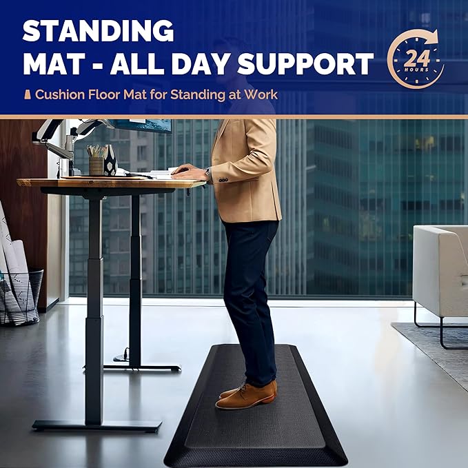 FEATOL Extra Thick Anti Fatigue Mat Floor Mat (20" x 48", Black), Standing Office Desk Mat Memory Foam Cushioned Anti Fatigue Ergonomic Kitchen Mats Comfort Standing Pad NOT PVC 9/10 Inch Thick