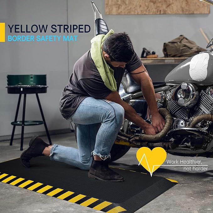 FEATOL Anti Fatigue Mat Industrial, Ergonomic Standing Floor Mat for Work for Stand, Black with Yellow Border Safety 20" x 32"-Support for Leg & Back Pain