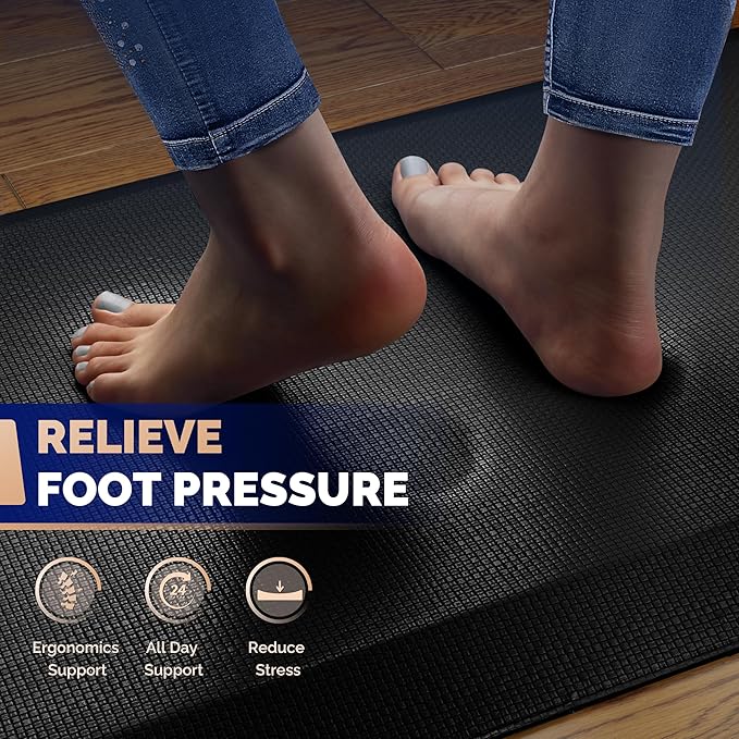 Anti Fatigue Mat Kitchen Floor Mat, FEATOL Standing Desk Mat Foam Cushioned Anti Fatigue Mats Comfort Standing Pad 9/10 Inch Thick (Black, 20x59x9/10-Inch)