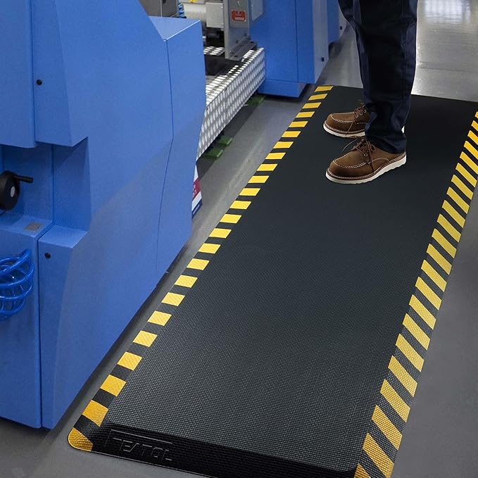 FEATOL Anti Fatigue Mat Industrial, Ergonomic Standing Floor Mat for Work for Stand, Black with Yellow Border Safety 20" x 39"-Support for Leg & Back Pain